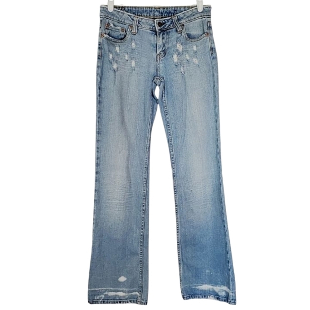 7007 * Bongo Low Rise Distressed Flare Jeans Light Wash Size 3 Vintage Y2K
